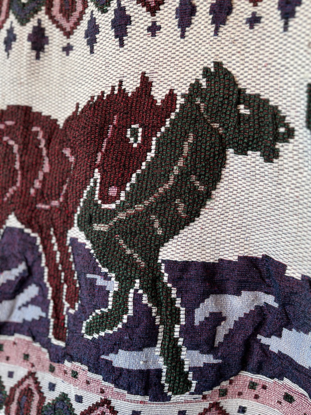 Galloping horses chore coat, reworked woven blanket, ladies' size L-2XL - Picture 5 of 16